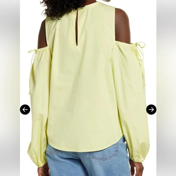 NEW Open Edit Cold Shoulder Cotton Poplin Shirt - Yellow Elfin - Picture 2 of 7